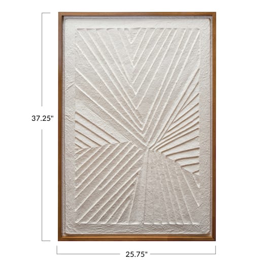 37.5&#x22; Ivory and Natural Modern Oak Wood Framed Textured Wall Art